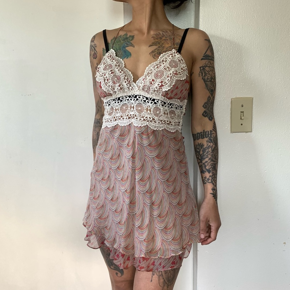 LNC Jak&Rae 100% silk crochet patterned tunic tank dress size 2
